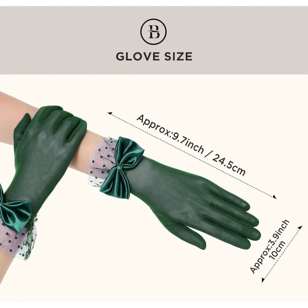 Women's Bow Gloves Green Short Lace Evening Wedding Accessories Party Prom